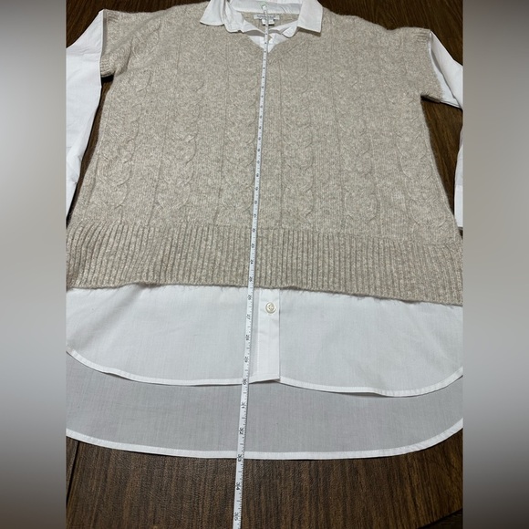 Rachel Zoe Layered Sweater Vest Blouse Women's White & Tan, Size Large - Picture 9 of 14